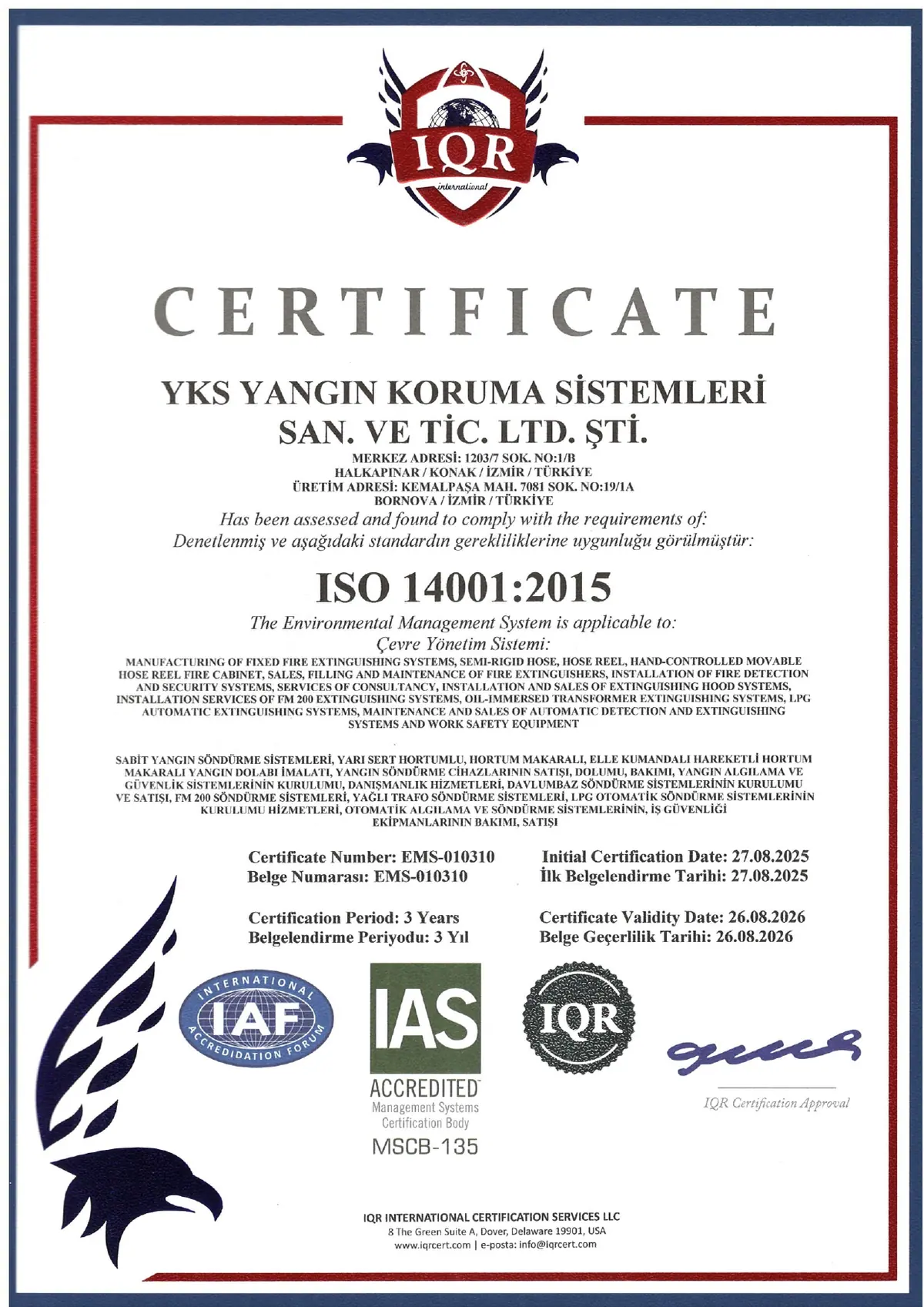 ISO 14001:2015 belgesi