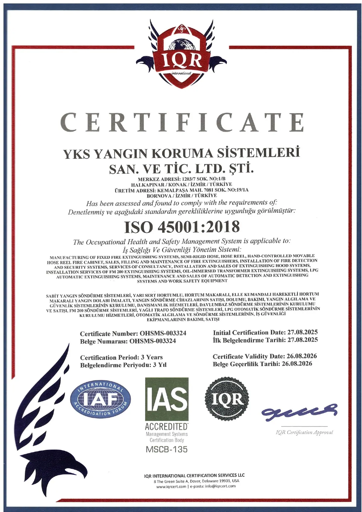 ISO 45001:2018 belgesi
