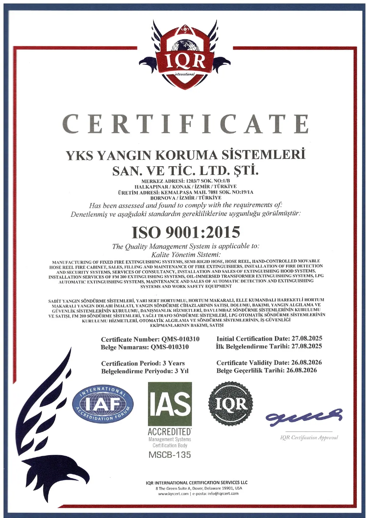 ISO 9001:2015 belgesi